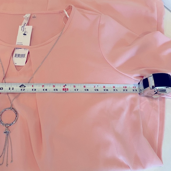 NWT (1X) New York Collection blush pink shift dress mini/knee long sleeves bling - Picture 9 of 12